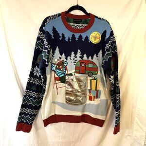 Blizzard Bay Deer Trailer Beer Cozy Ugly Christmas Sweater New Size Large